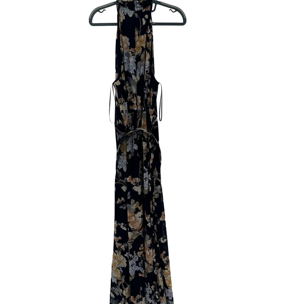 Black Label LRL Floral print Halter neckline sleeveless Belted Gown - Picture 9 of 14